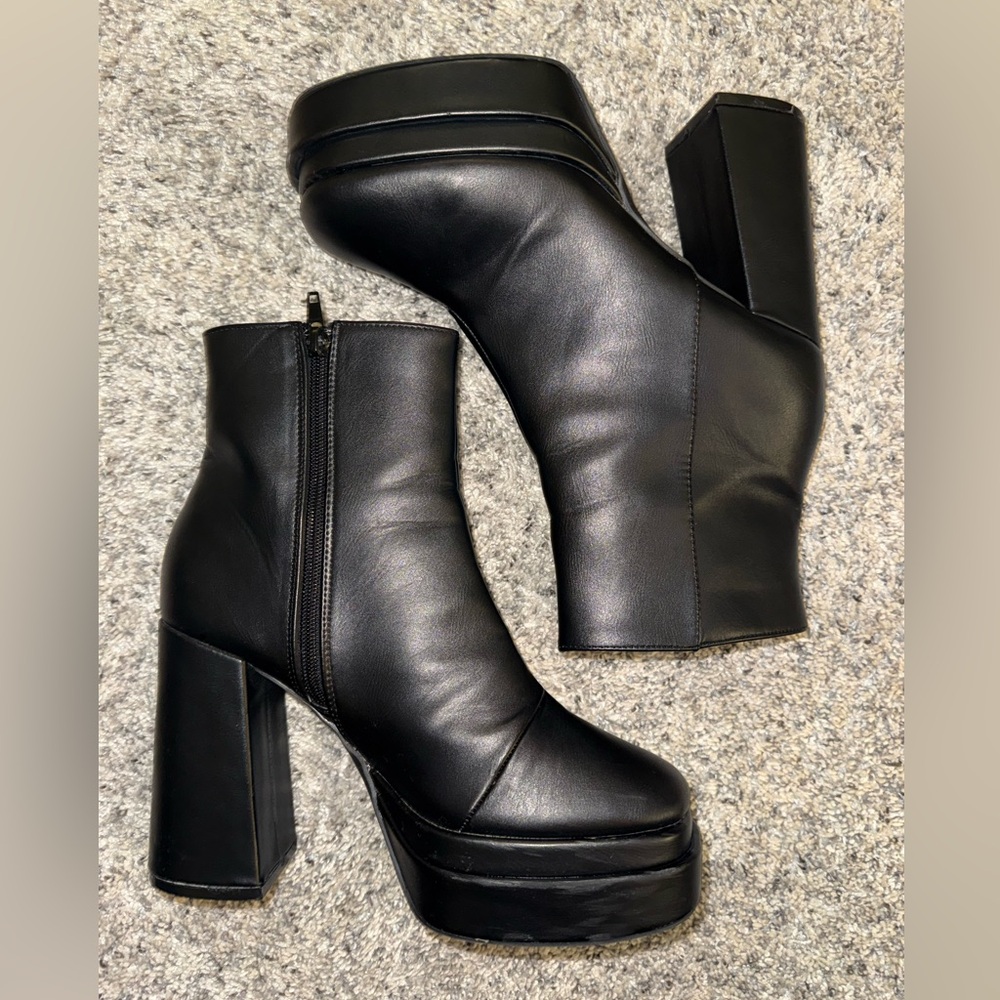 Heeled Platform Ankle Boots Black Size 8